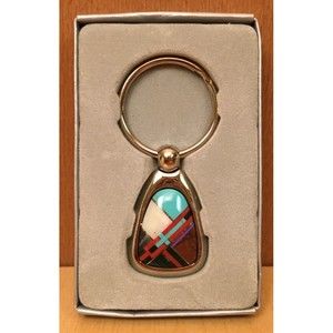 Natural Stone Silver Key Ring Fob Holder Turquoise Red Jasper Multicolor Western